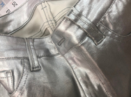 Çin'de yapılmış kadınlar için PU denim kumaş ceket gümüş renk altın mavi pembe renk özel