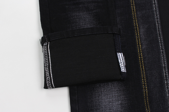 12 oz siyah ve siyah arka tarafı crossshatch slub jeans kumaşı