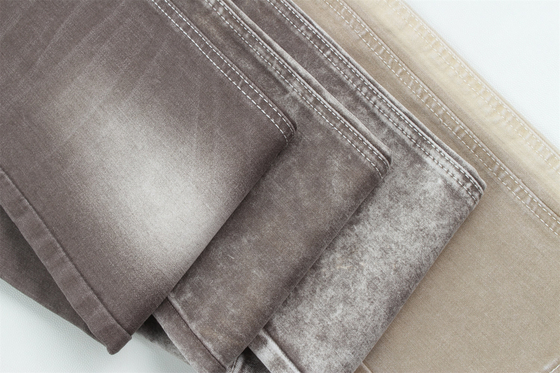 Kahverengi Renk 10 Kadın kot pantolonlar için bir kez yüksek germe Slub Denim kumaş