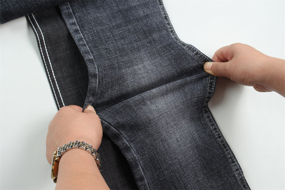 Yüksek Kalite Koyu Siyah Crossshatch Slub Stretch Denim Kumaş Erkekler için Jeans