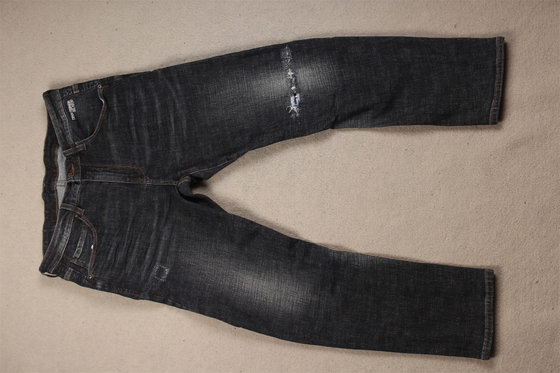 Yüksek Kalite Koyu Siyah Crossshatch Slub Stretch Denim Kumaş Erkekler için Jeans