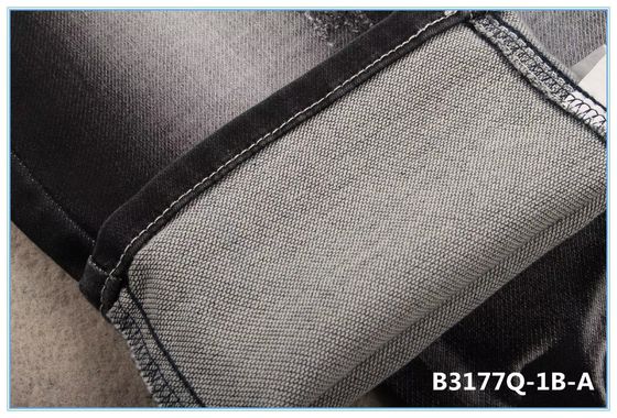 9.3oz Çift Katmanlı Stretch Jeans için Deniz Kumaşları Mercerizing Finish Kükürt Siyah