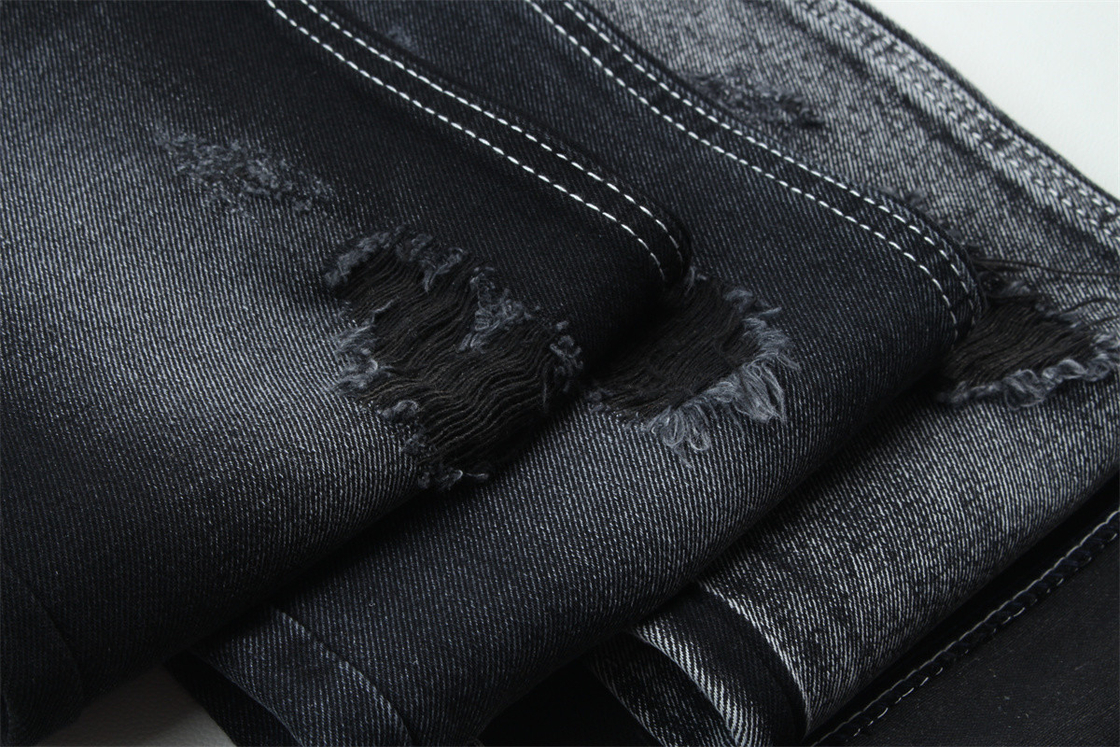 11.5oz Koyu Siyah & Siyah Arka Taraf Denim Kumaş Sıkı Jeans Kumaş Marka Tarzı Jeans Erkek Arkadaşı Tarzı