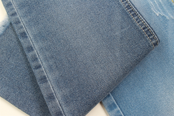 9.2oz Pamuklu Polyester Spandex Denim Kumaş Geri Dönüştürülmüş İplik Koyu Mavi Sanforlama