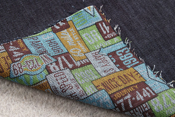 İyi fiyat 13oz Denim Dimi Kumaş Özel Baskı Deseni Yüz ve Arka Taraf çevrimiçi