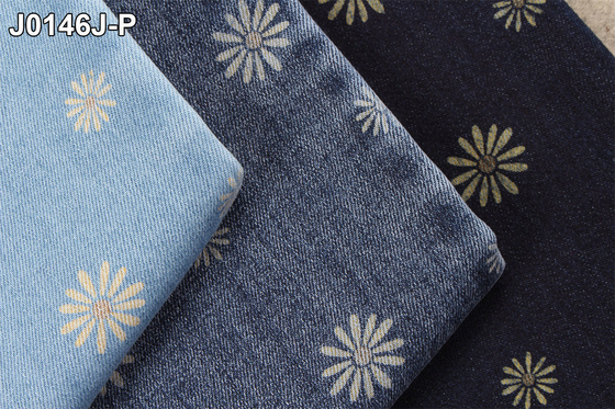 Çiçek Baskılı Denim Dimi Kumaş Kadın Kot Modası İçin Streç Hammadde